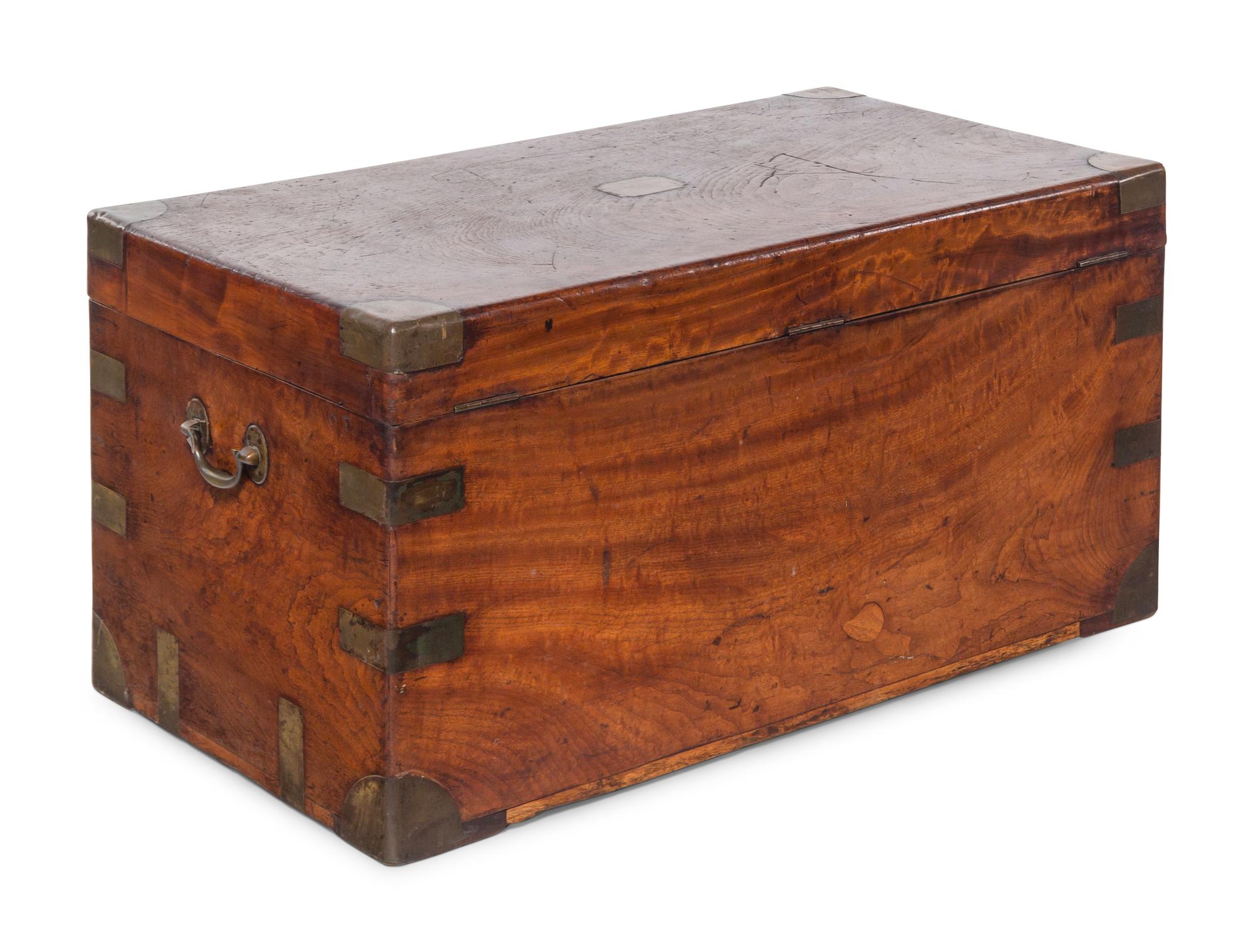 An English Brass Mounted Walnut Campaign Trunk