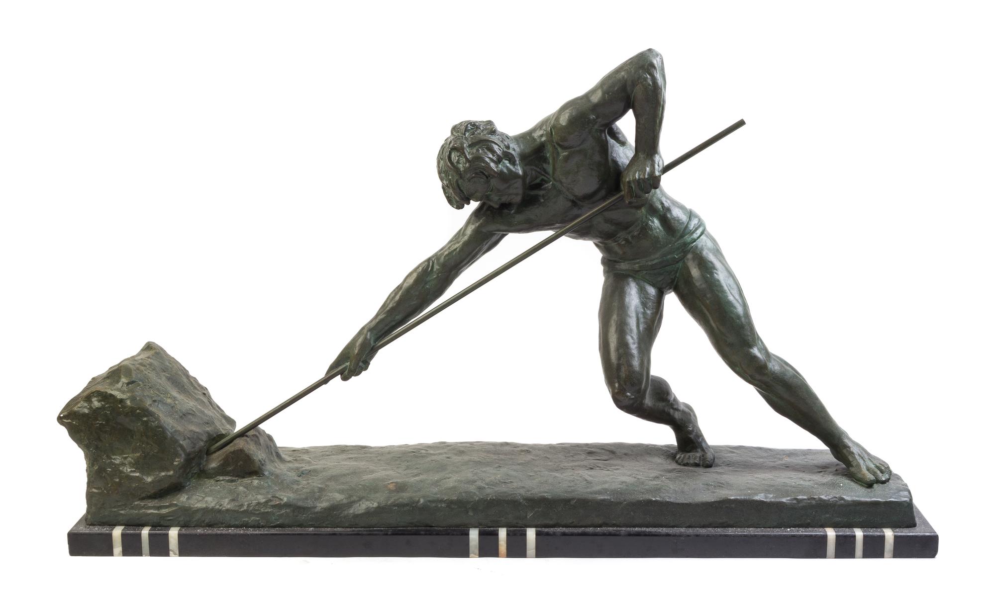 An Art Deco Cast Metal Figure Height 27 1/2 x width 39 x depth 10 inches. — EARLY 20TH CENTURY