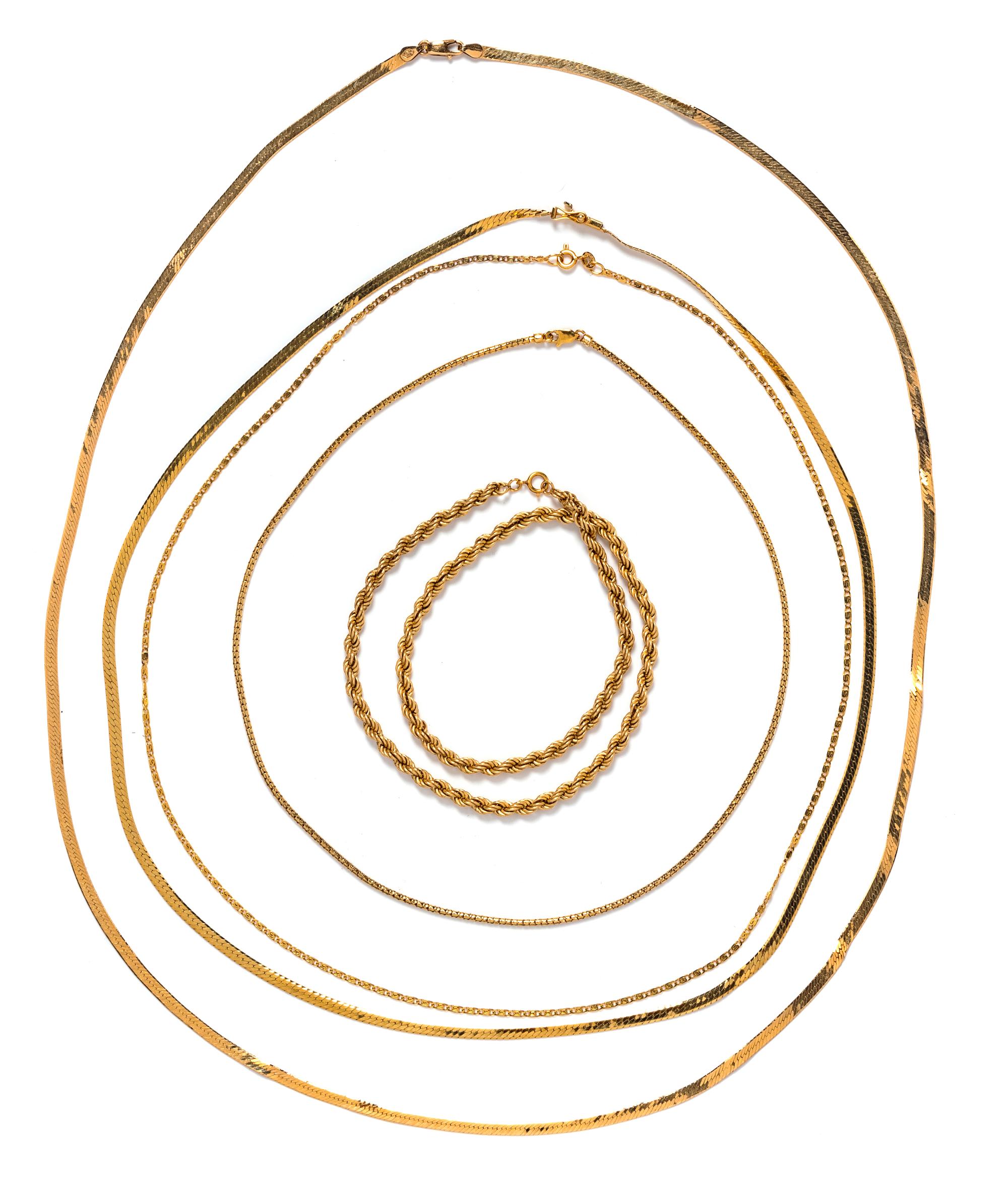 A Collection of 14 Karat Gold Chain Necklaces,