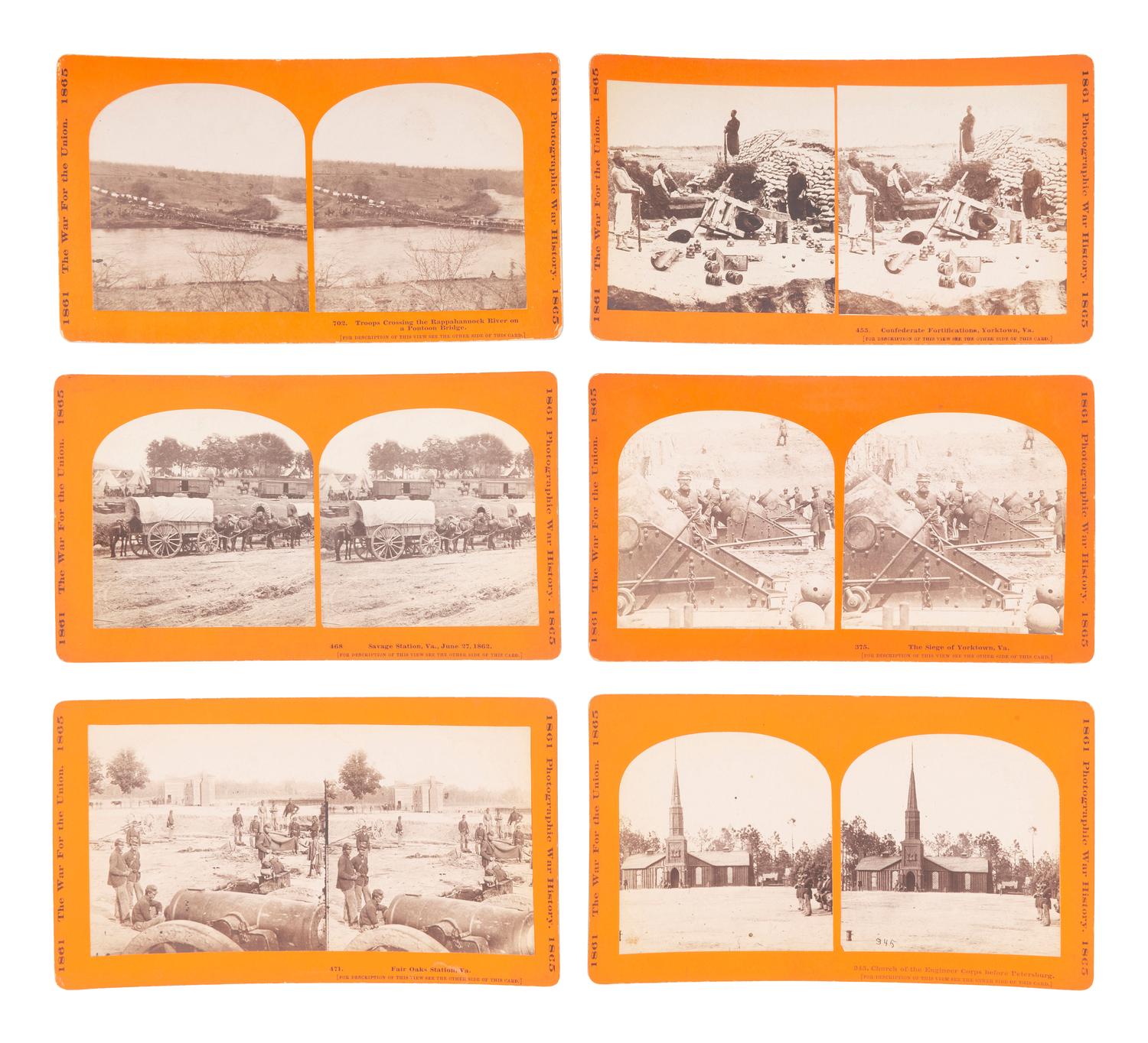 [CIVIL WAR]. A group of 24 stereoviews featuring scenes around Virginia including artillery, fortifications, Confederate prisons, and other subjects. Hartford, CT: Taylor & Huntington, ca 1890s.