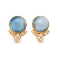 CULTURED MABE PEARL AND DIAMOND EARCLIPS