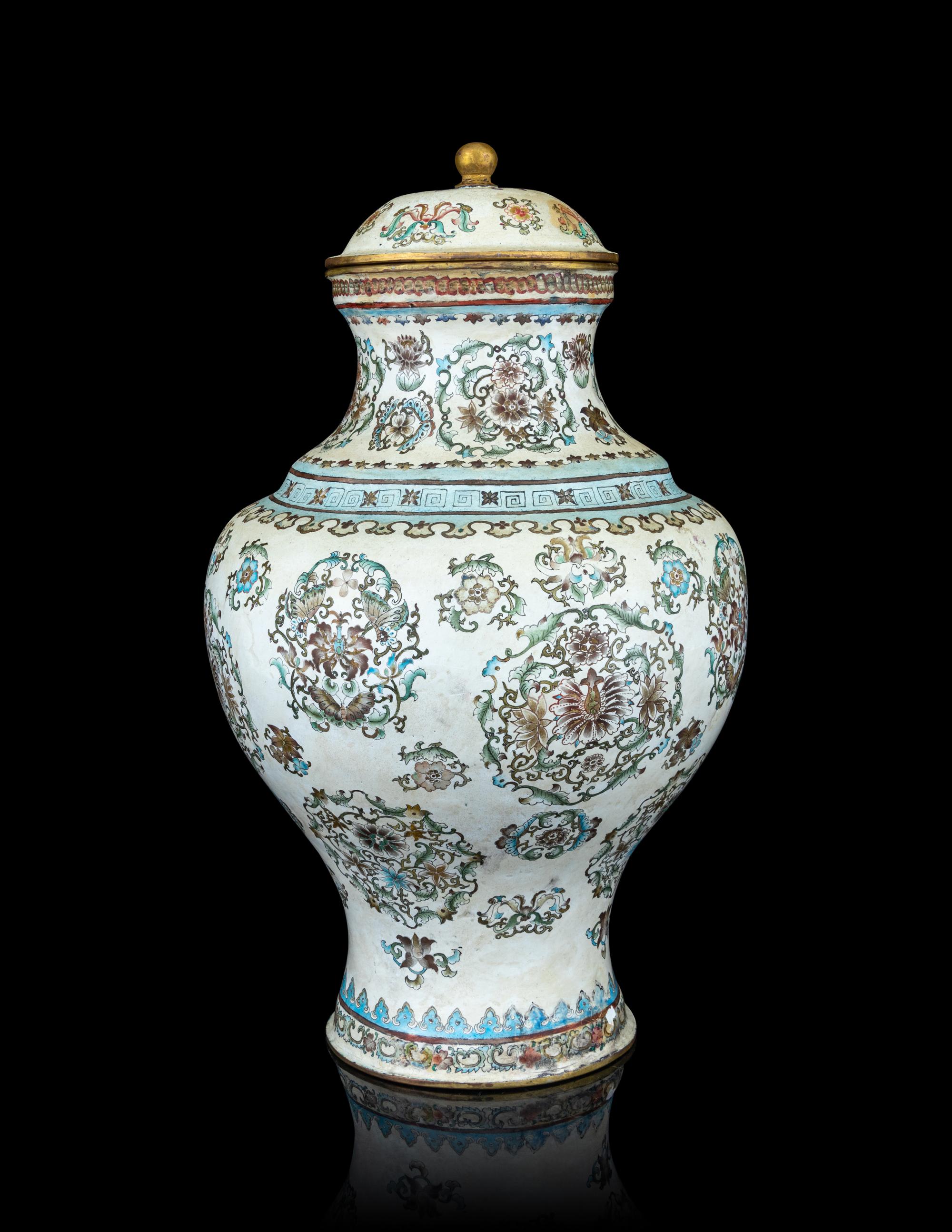 A Painted Enamel on Bronze Covered Jar