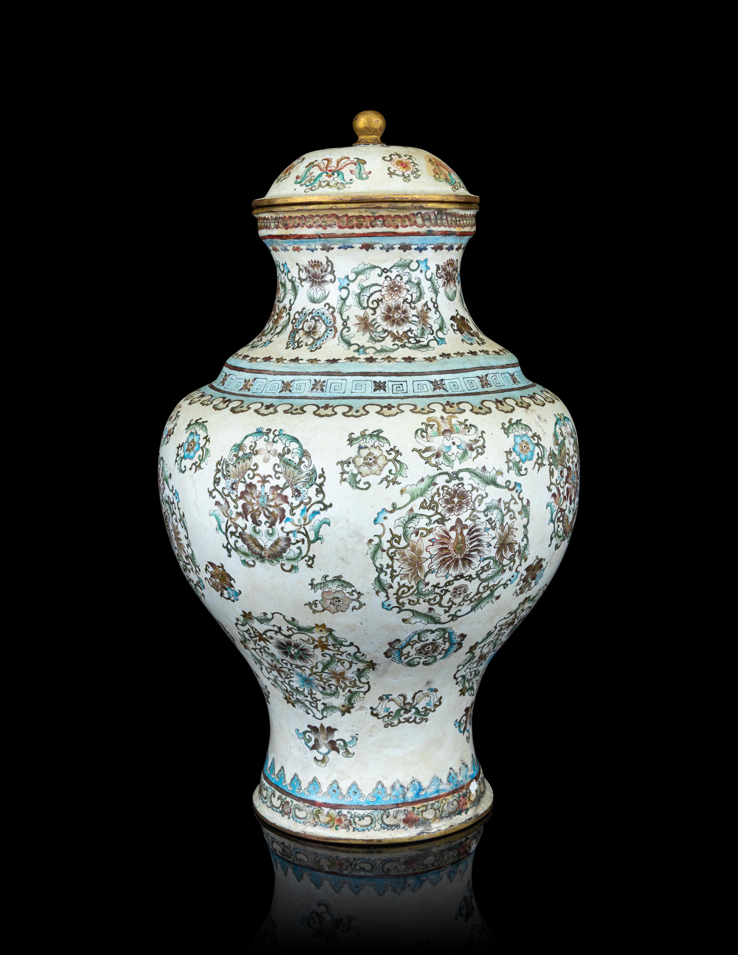 A Painted Enamel on Bronze Covered Jar