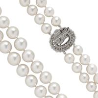 DOUBLE STRAND CULTURED PEARL, DIAMOND, AND CARVED EMERALD NECKLACE