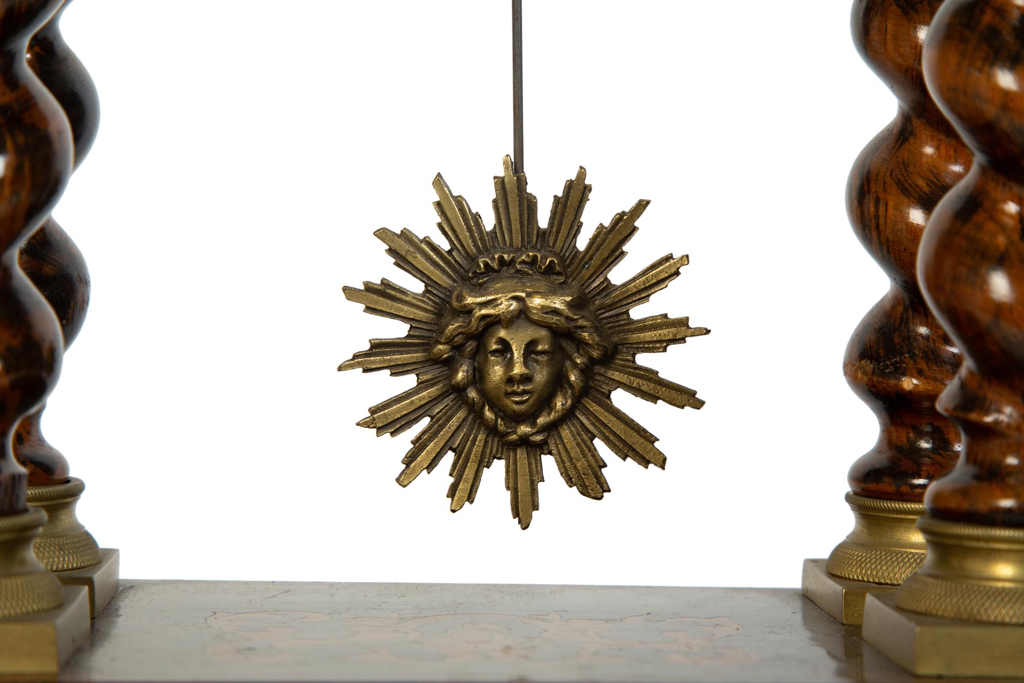 A Charles X Gilt Bronze Mounted Marquetry Portico Clock