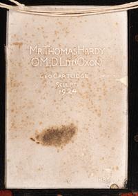 [HARDY, Thomas (1840-1928)]. CARTLIDGE, George, sculptor. Portrait photograph of Thomas Hardy on glazed tile. Stoke on Trent, Staffordshire, England: J.H. Barrett & Co., Ltd., 1924.