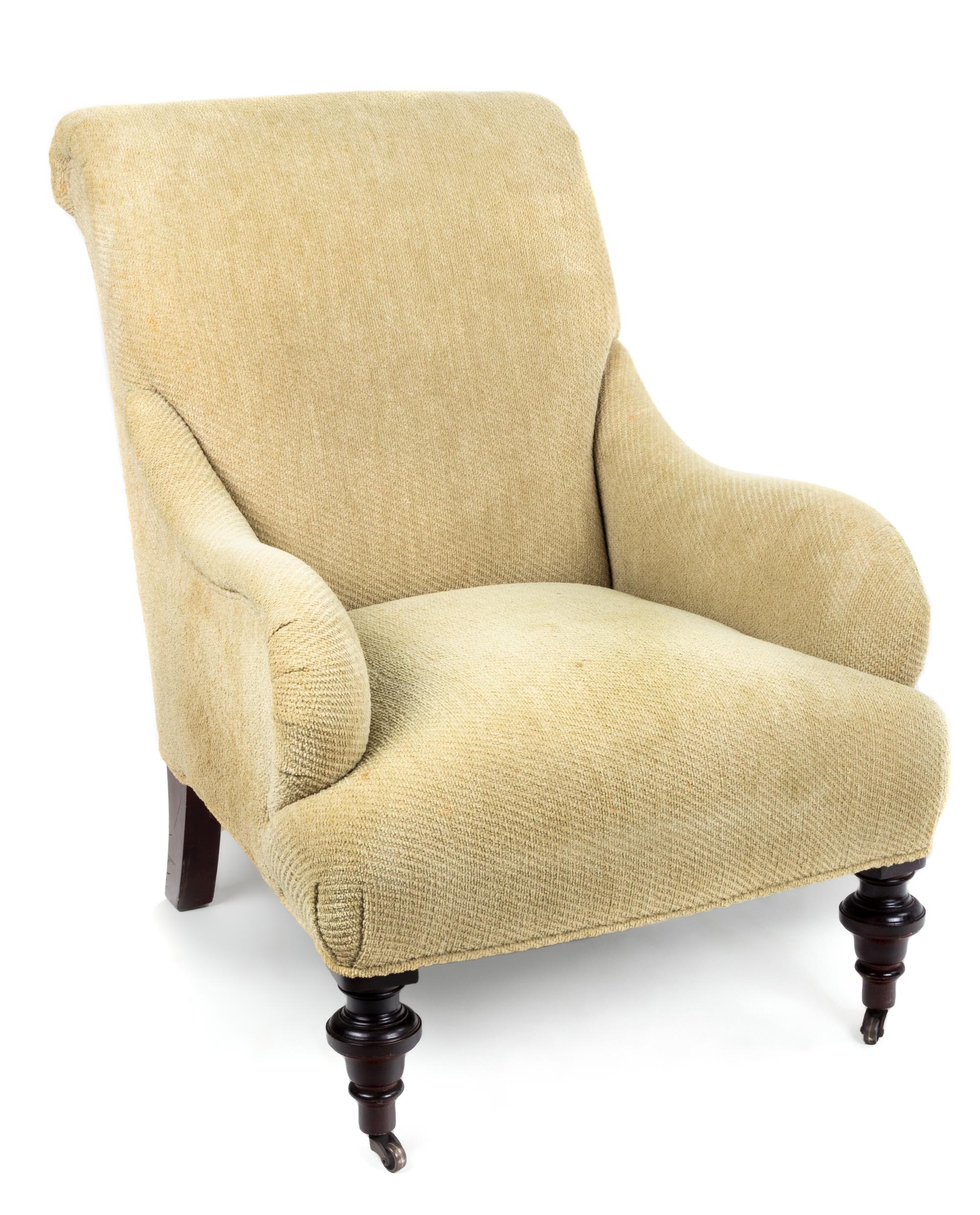 A Beige Chenille-Upholstered Club Chair Height 36 inches. — 20TH CENTURY