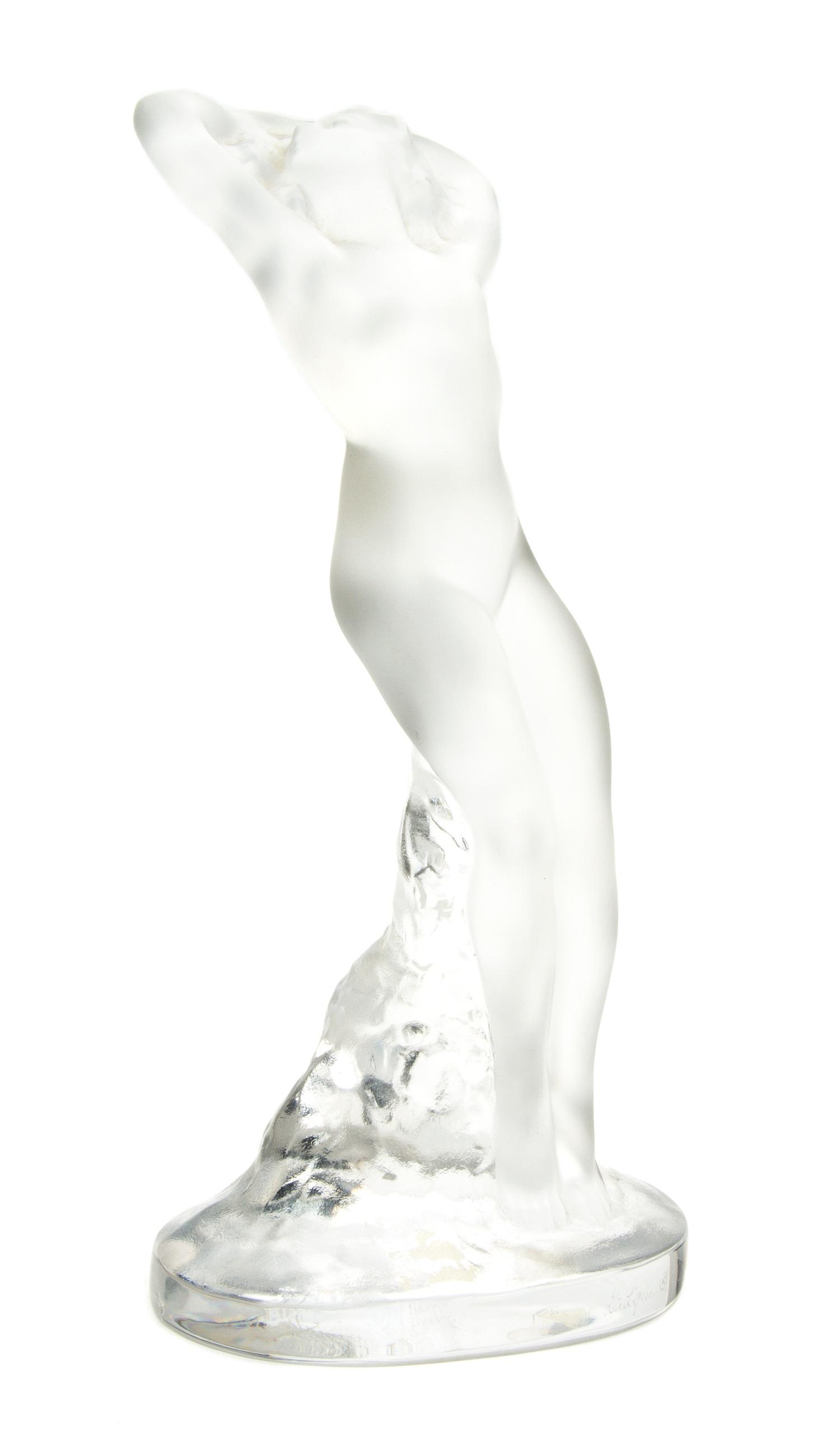 A Lalique Molded and Frosted Glass Figure, Height 9 1/4 inches.
