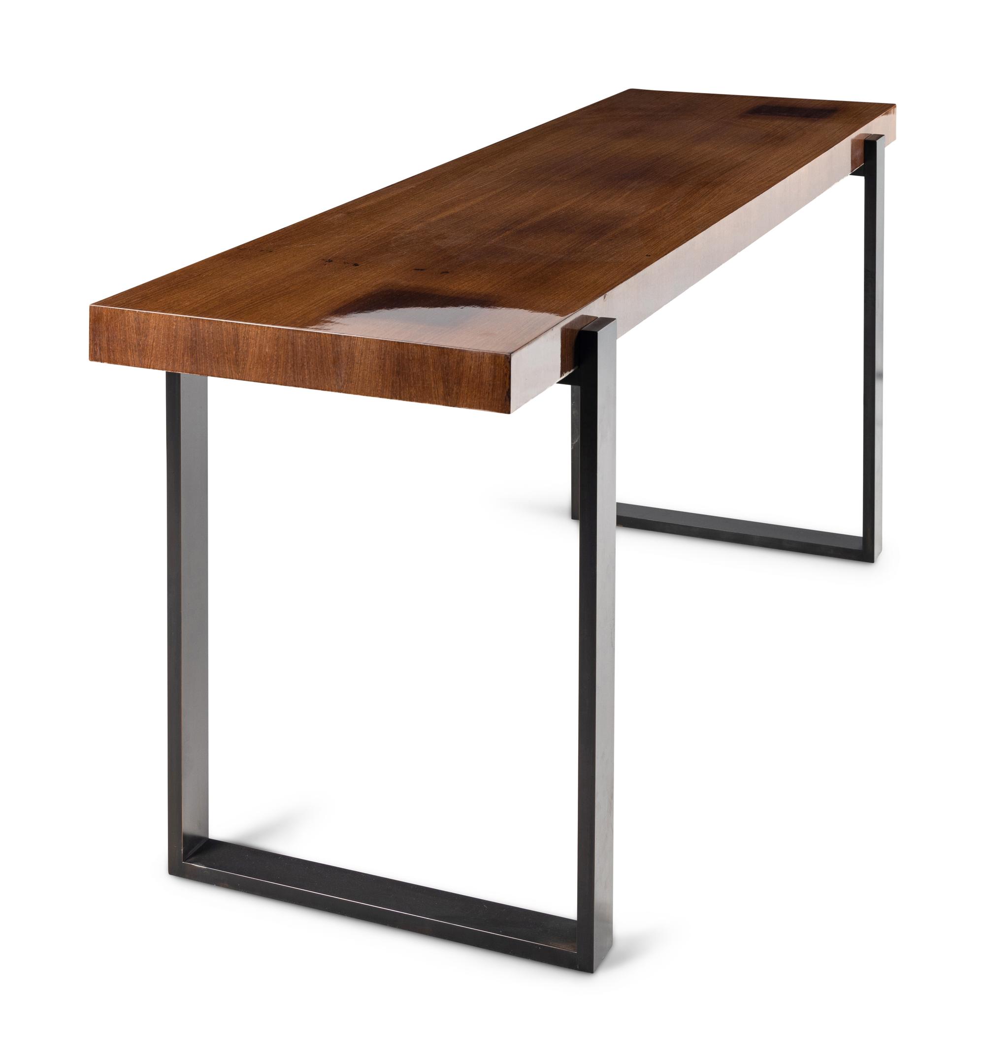 A Contemporary Bronze and Hardwood Console Table