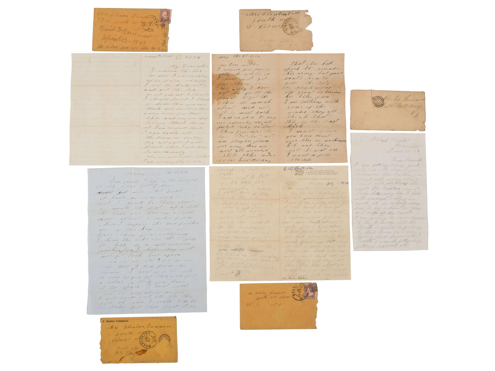 [CIVIL WAR]. Archive of war-date letters by Daniel T. Dunsmoor, 147th NY Infantry, DOW sustained at the Battle of the Wilderness, and his two brothers who also served in New York regiments, one of whom died of disease during the war.