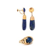 LAPIS LAZULI AND YELLOW GOLD EARRINGS AND RING