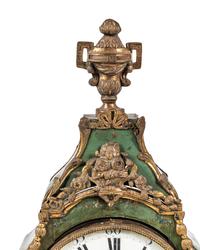 A Louis XV Gilt Metal Mounted Green-Painted Bracket Clock and Bracket
