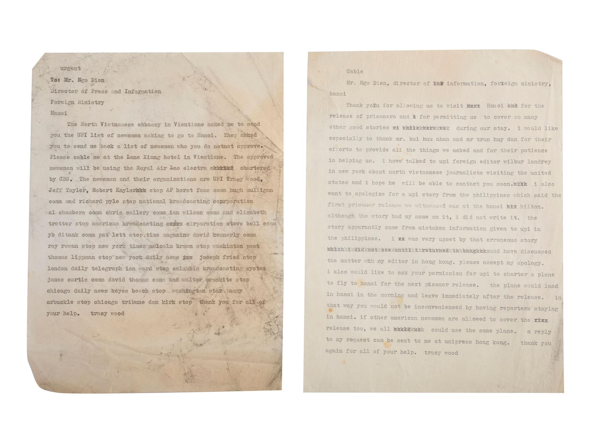 [VIETNAM WAR] - [WOMEN]. Vietnam War-era papers of Pulitzer Prize-winning combat journalist Tracy A. Wood (1943-2020), including documents related to the 1973 release of American POWs in Hanoi.