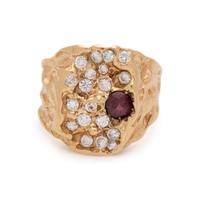 YELLOW GOLD, DIAMOND AND GARNET RING