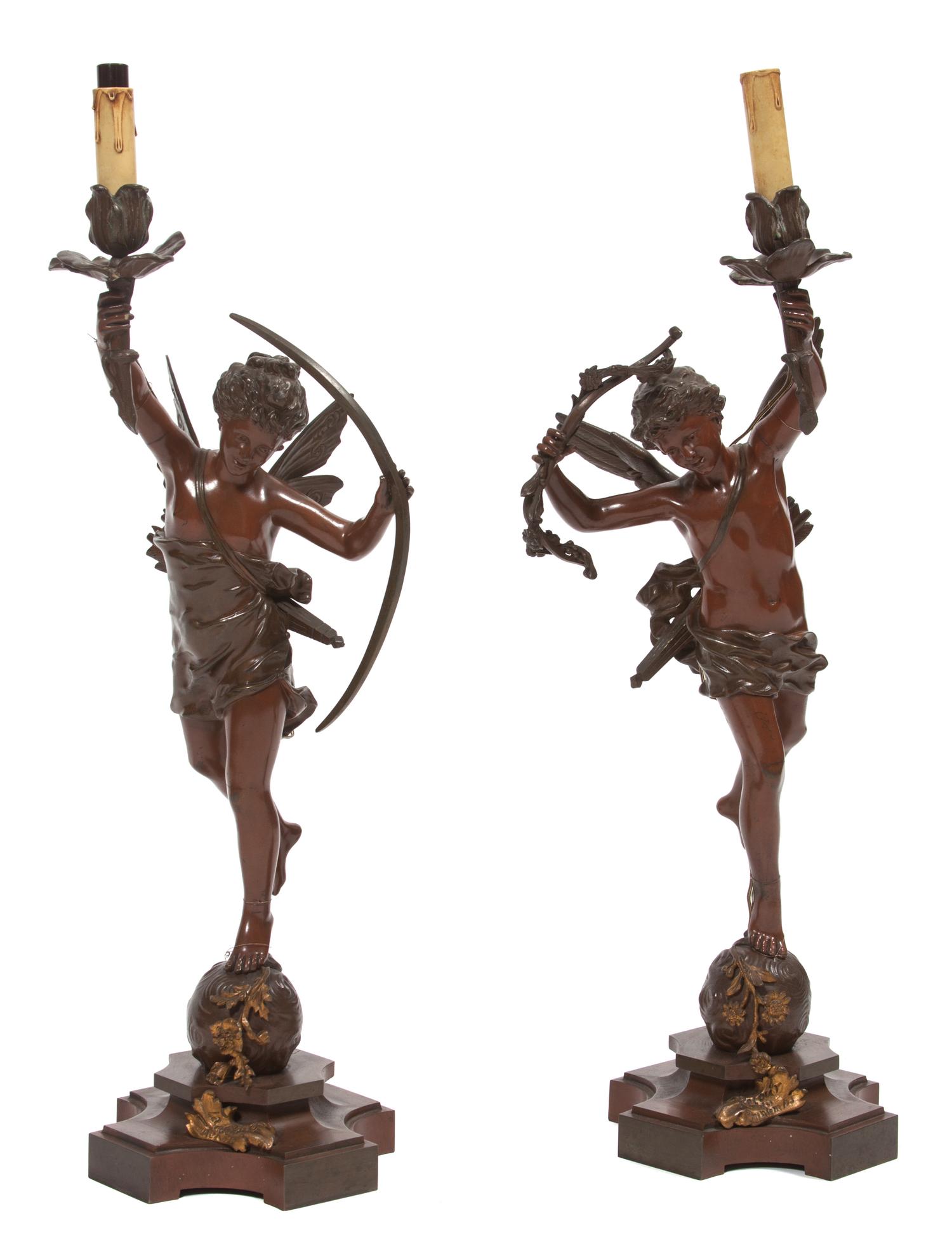 A Pair of Bronze Single-Light Figural Table Lamps Height overall 29 1/2 inches. — AFTER RANCOULET, LATE 19TH CENTURY