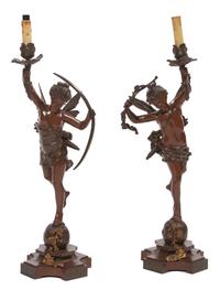 A Pair of Bronze Single-Light Figural Table Lamps Height overall 29 1/2 inches. — AFTER RANCOULET, LATE 19TH CENTURY