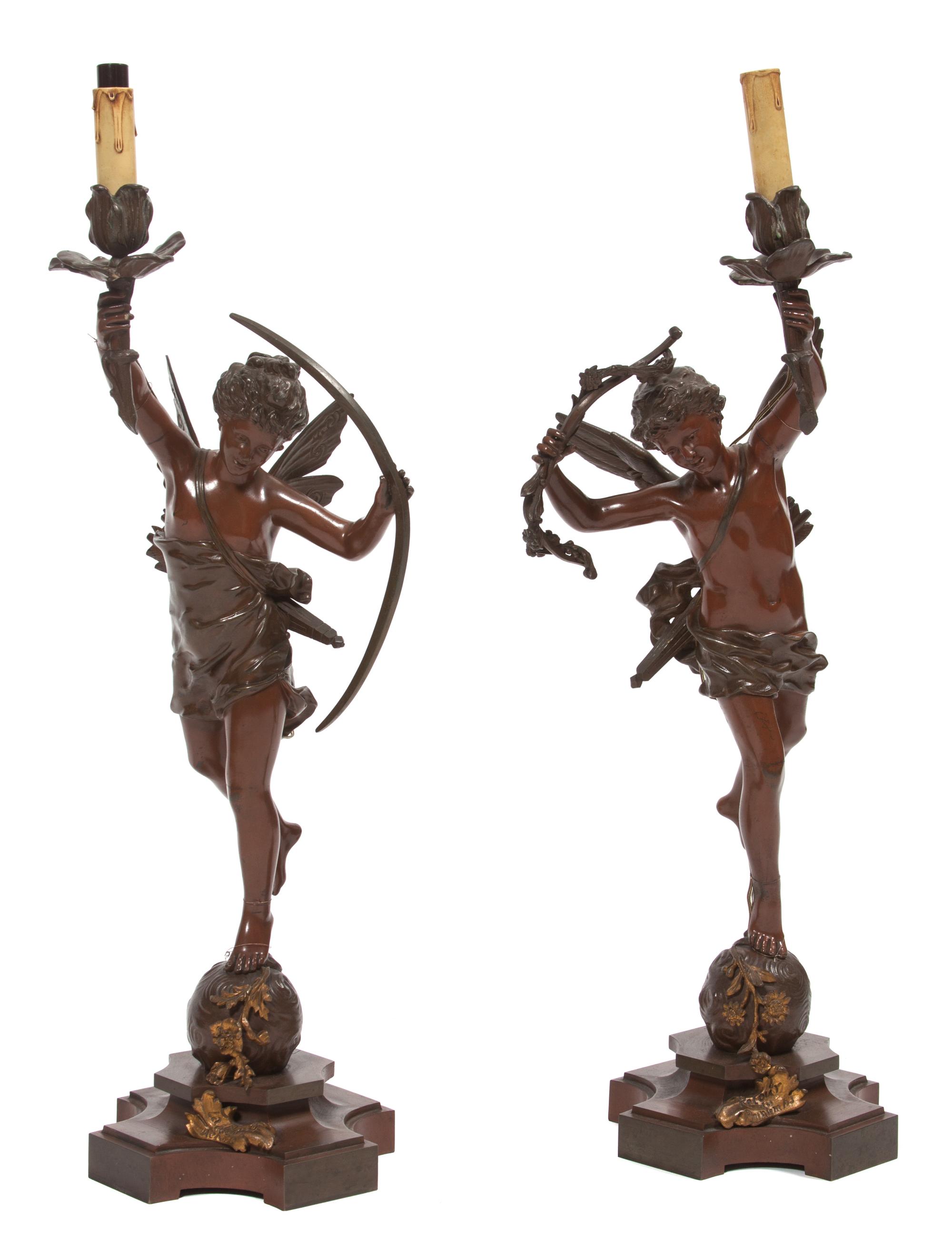 A Pair of Bronze Single-Light Figural Table Lamps Height overall 29 1/2 inches. — AFTER RANCOULET, LATE 19TH CENTURY