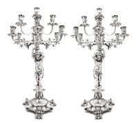 A Pair of Neoclassical Ten-Light Silvered Bronze Figural Candelabra Height 29 1/8 inches. — CHRISTOFLE, PARIS, LATE 19TH CENTURY
