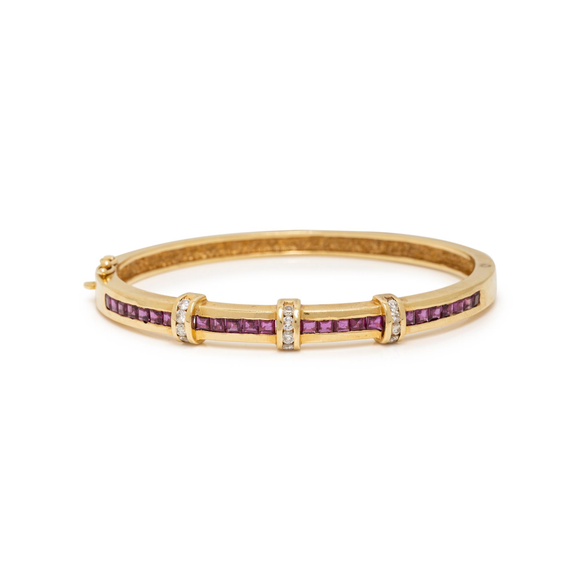 RUBY, DIAMOND, AND YELLOW GOLD BANGLE BRACELET
