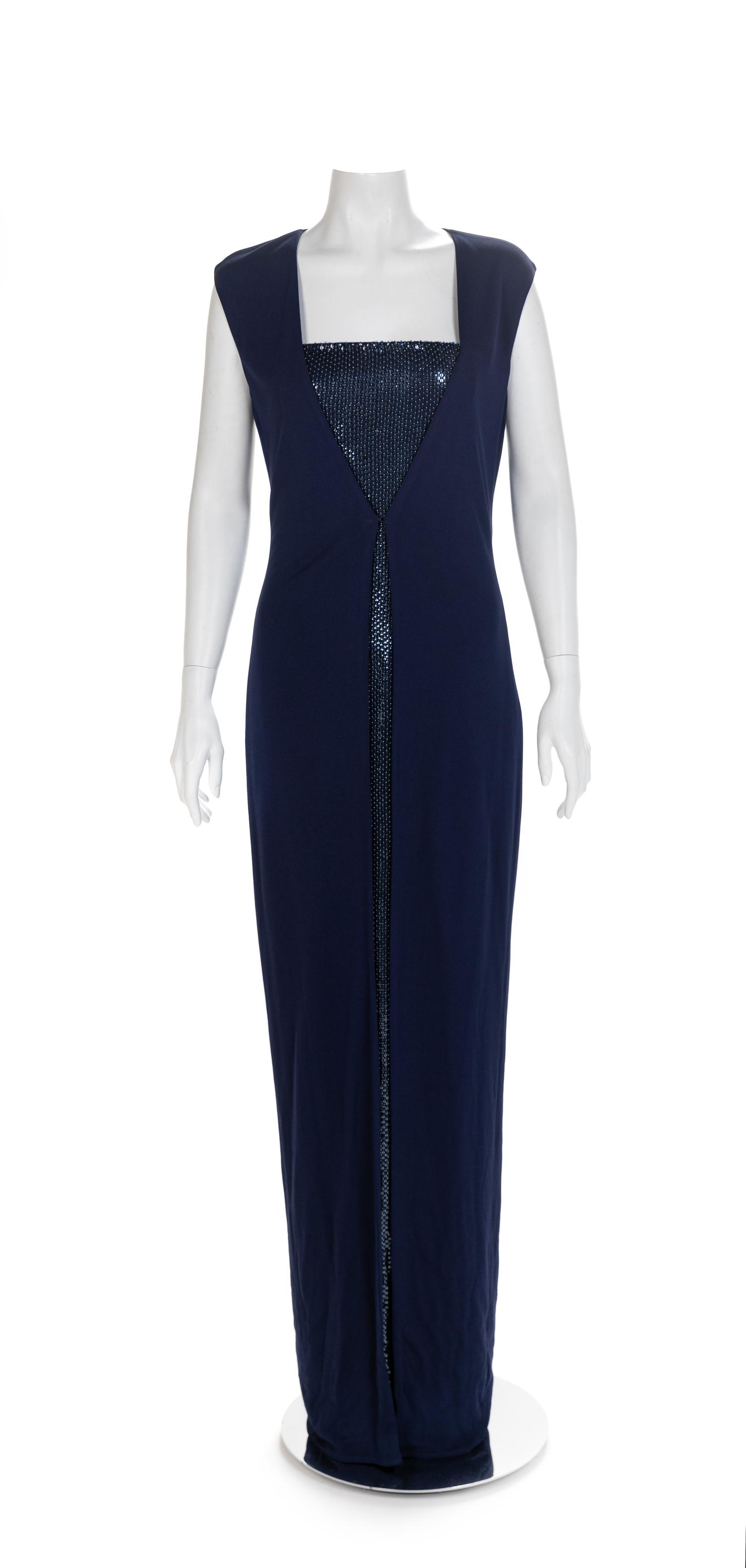 Randolph Duke Navy Sequin Dress with Sleeveless Jacket, 1990-2000s No size label