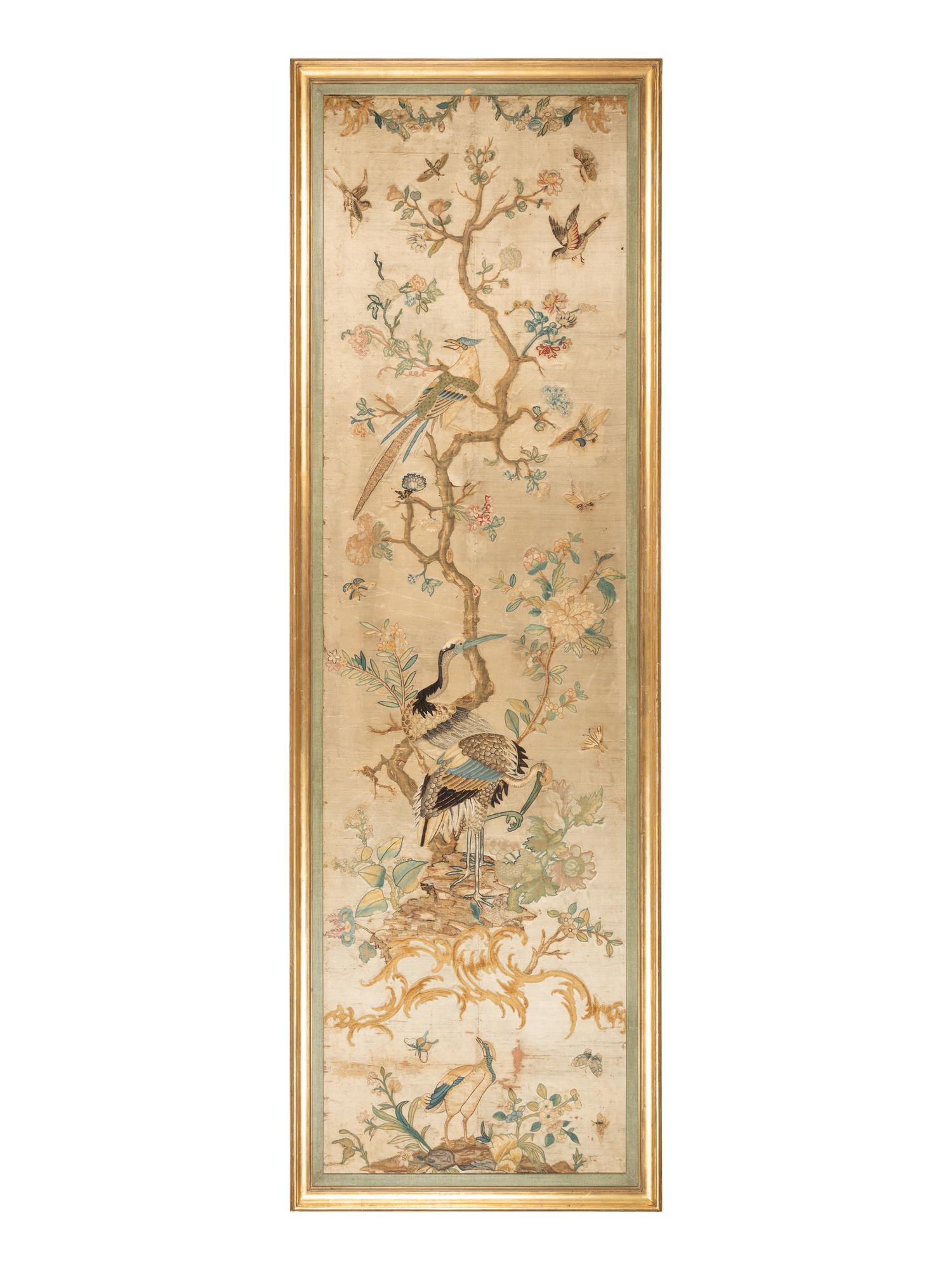 A Pair of Italian Silk and Needlework Panels