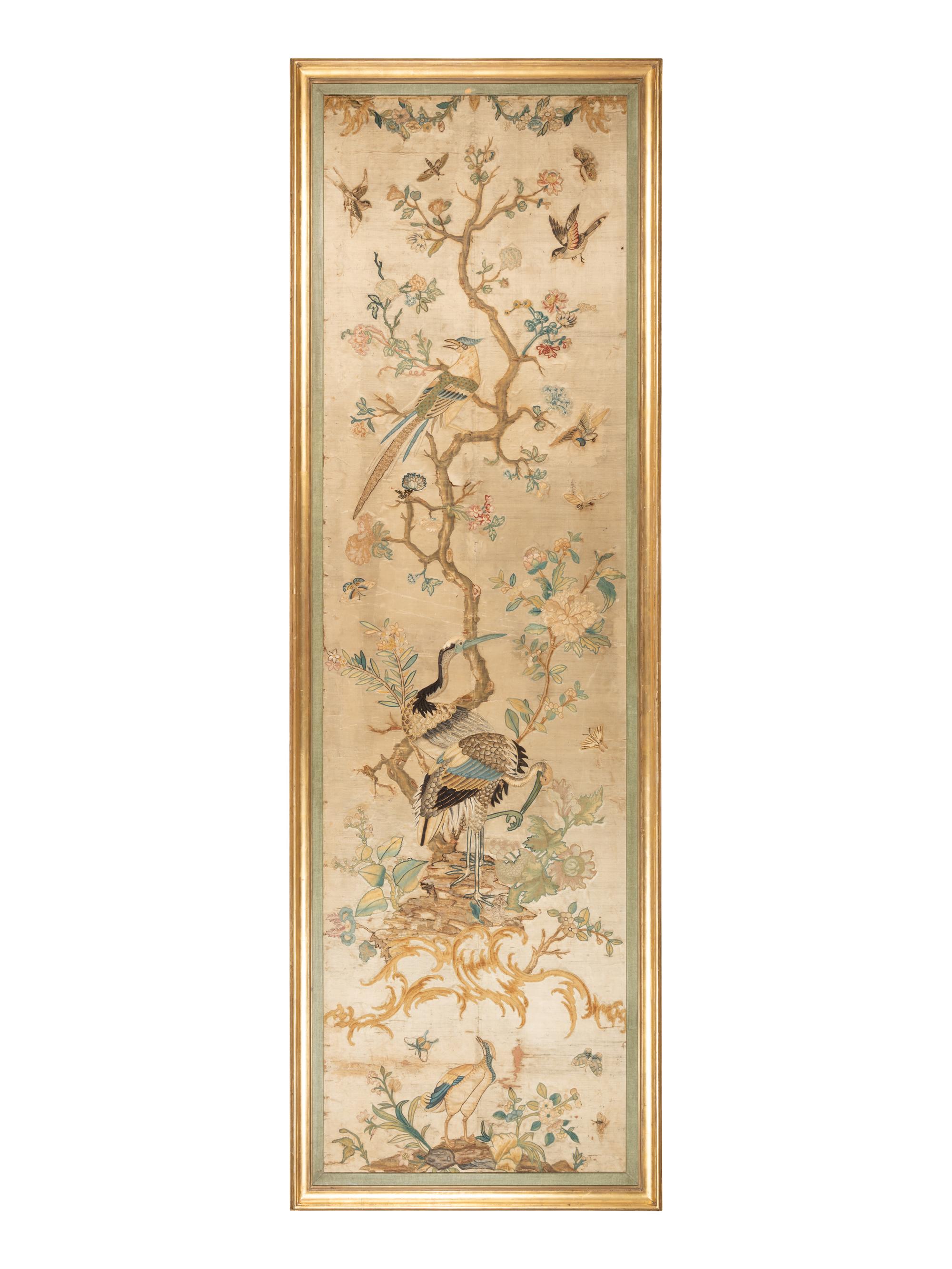 A Pair of Italian Silk and Needlework Panels