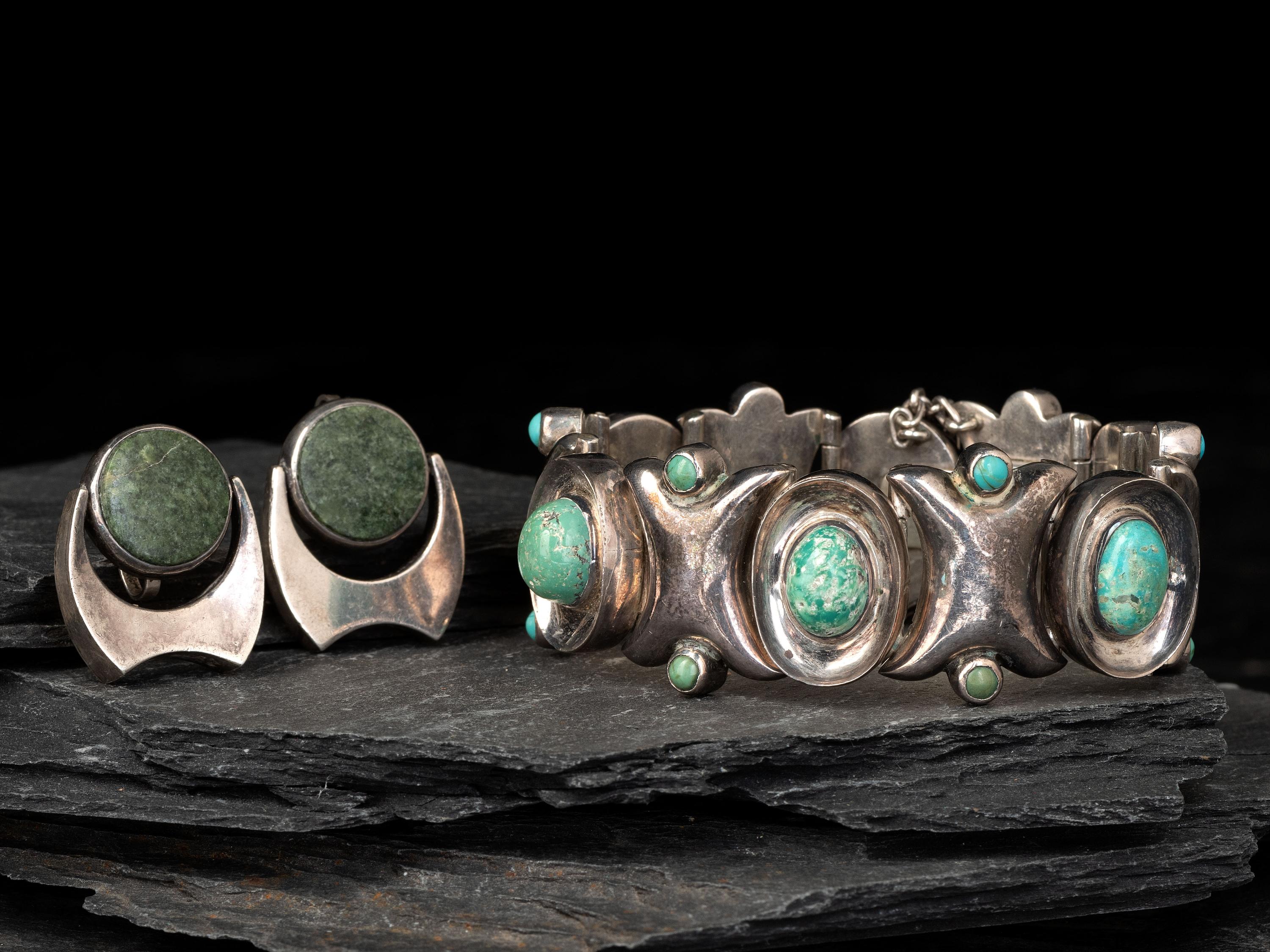 Taxco Silver Link Bracelet and Earrings