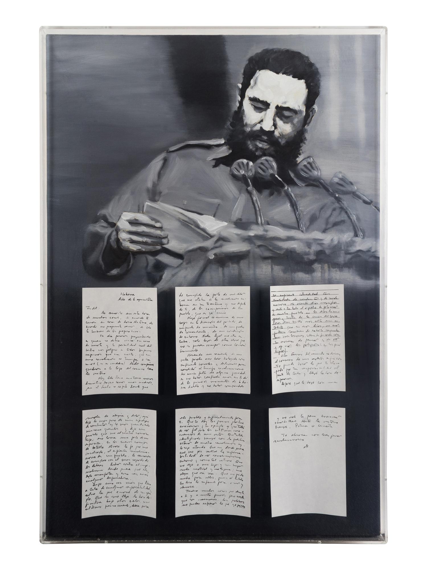 Fidel Castro reading letters sent to him by Che Guevara