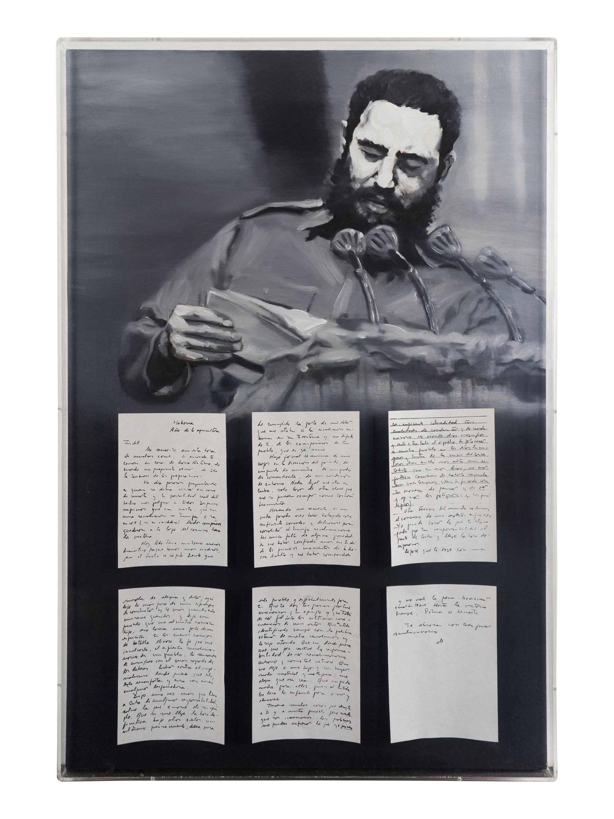 Fidel Castro reading letters sent to him by Che Guevara