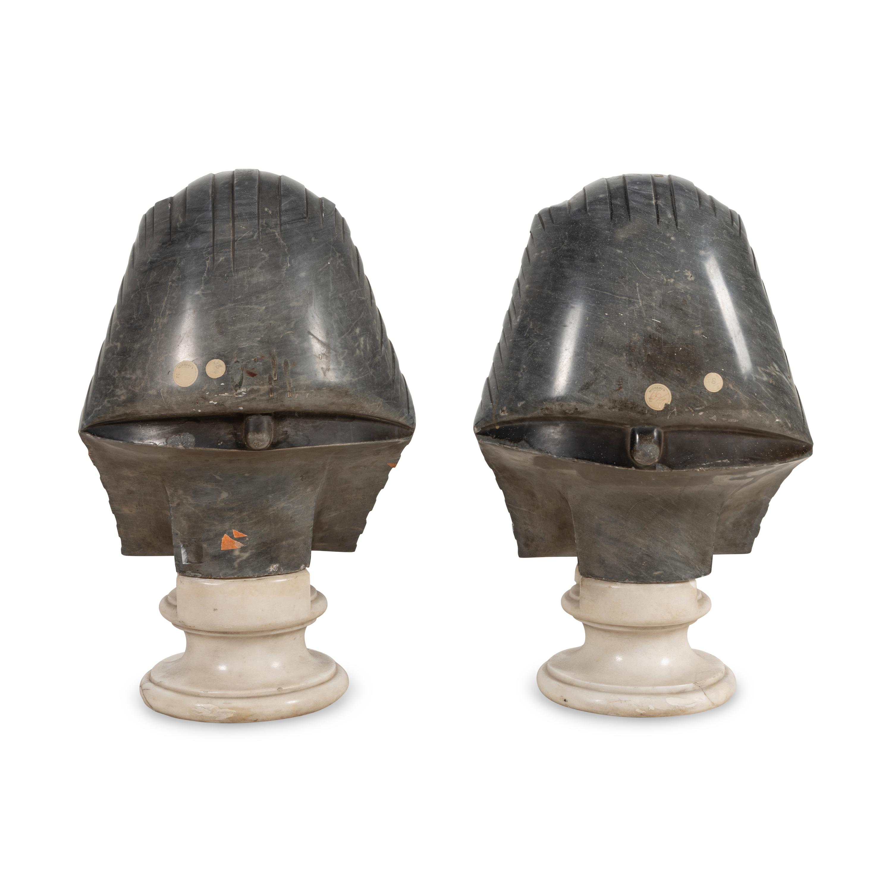 A Pair of Egyptian Revival Grey Variegated Marble Busts of Antinous