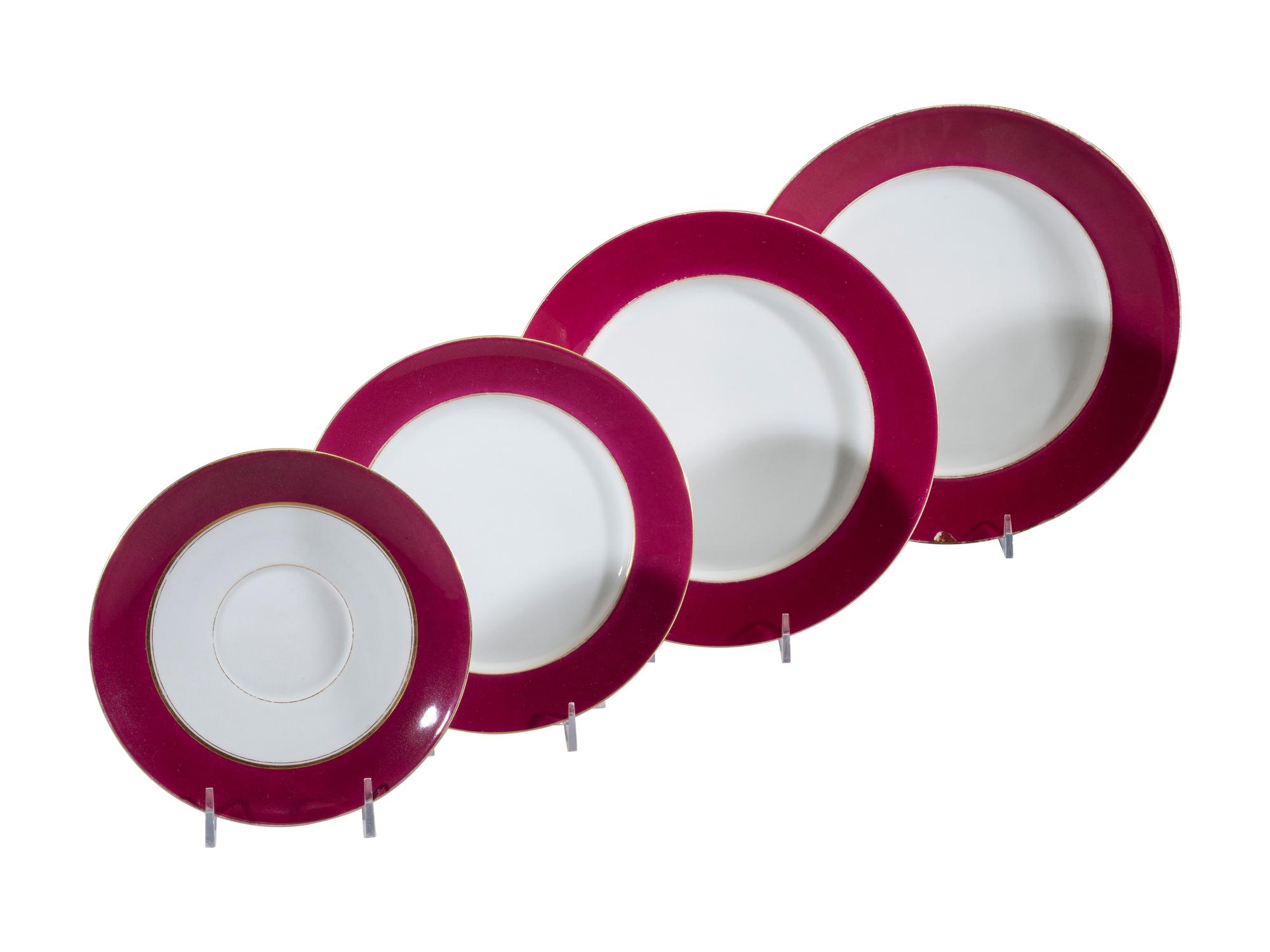 An Old Paris Porcelain Dinner Service for Ten, With Serving Pieces