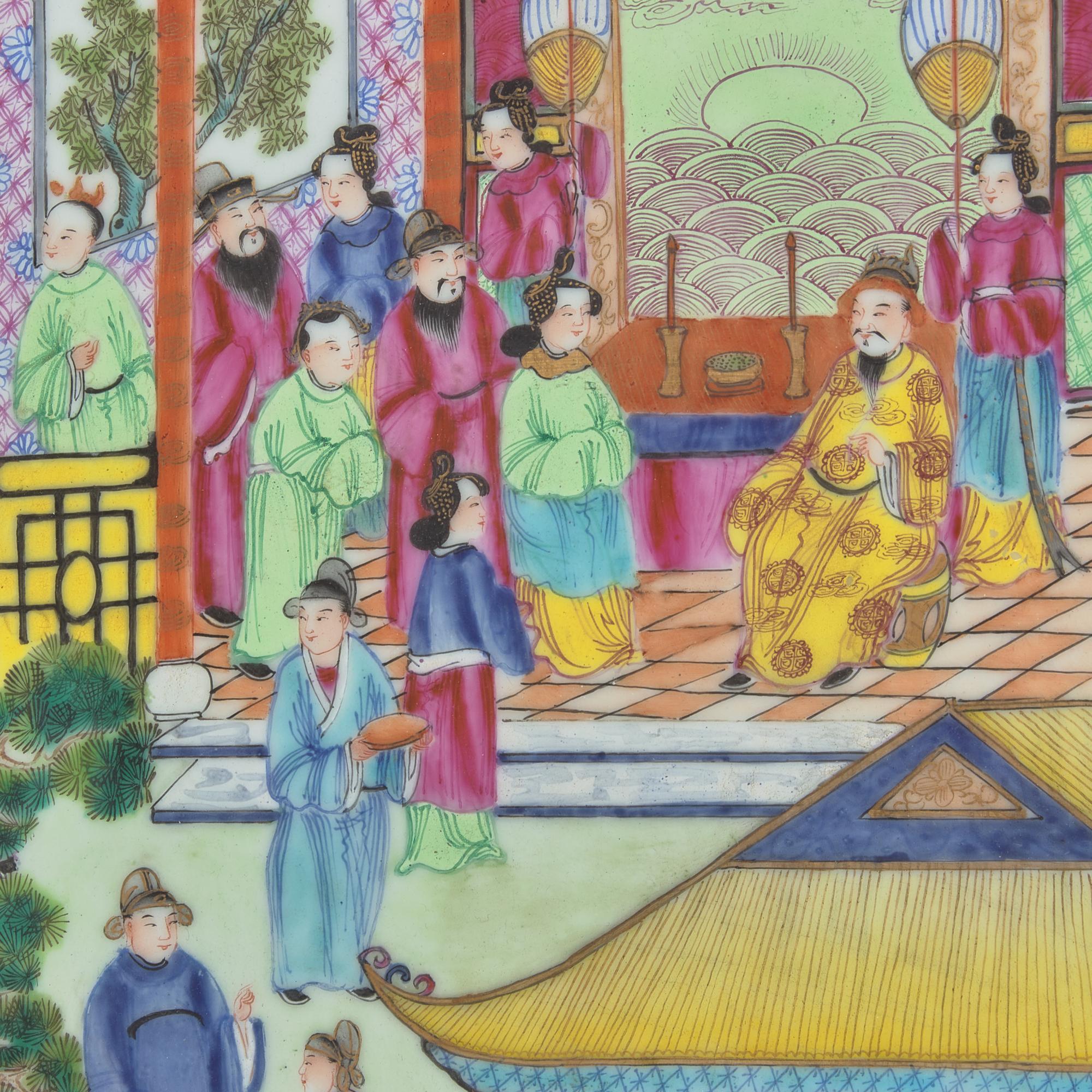 A Large Chinese Famille Rose Porcelain Plaque, 19th Century 清中晚期 粉彩人物圖瓷板
