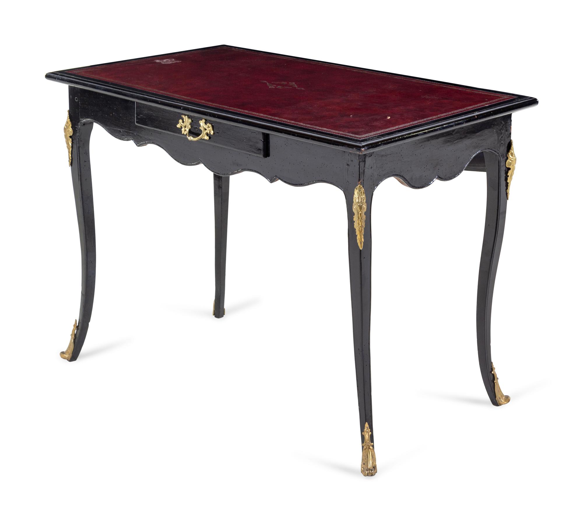 A Louis XV Black Lacquered Leather Upholstered Table à Écrire
