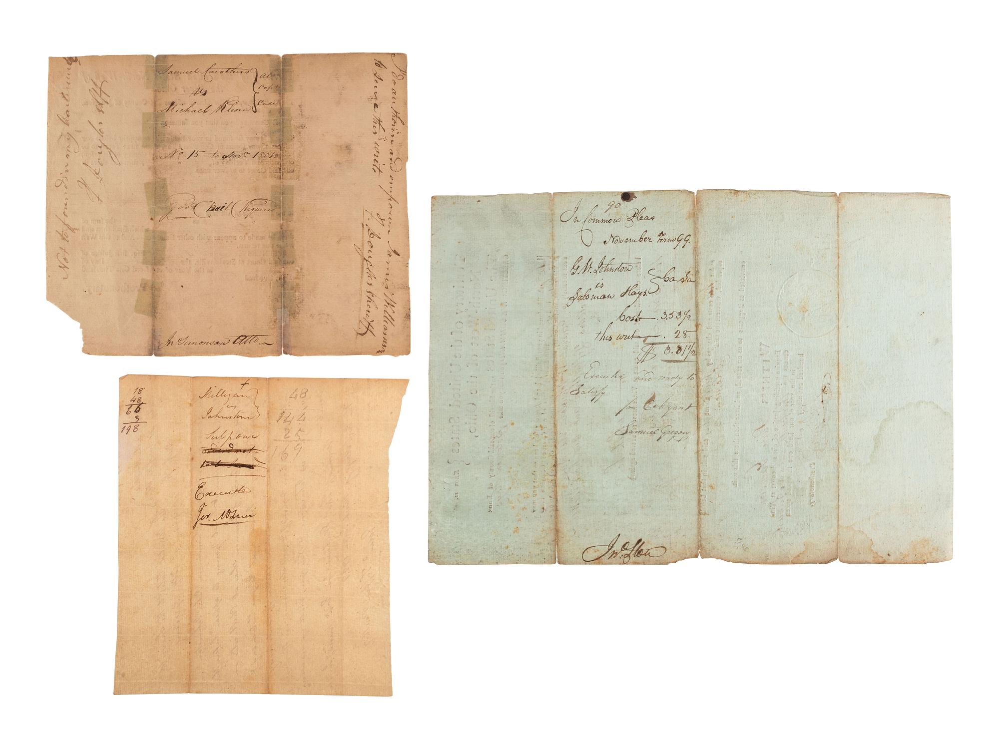 [NORTHWEST TERRITORY]. A group of 3 documents related to legal proceedings in the Northwest Territory, comprising: