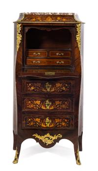 A Louis XV Style Gilt Bronze Mounted Rosewood and Marquetry Secretaire a Abattant Height 51 x width 27 1/2 x depth 13 inches. — 19TH CENTURY
