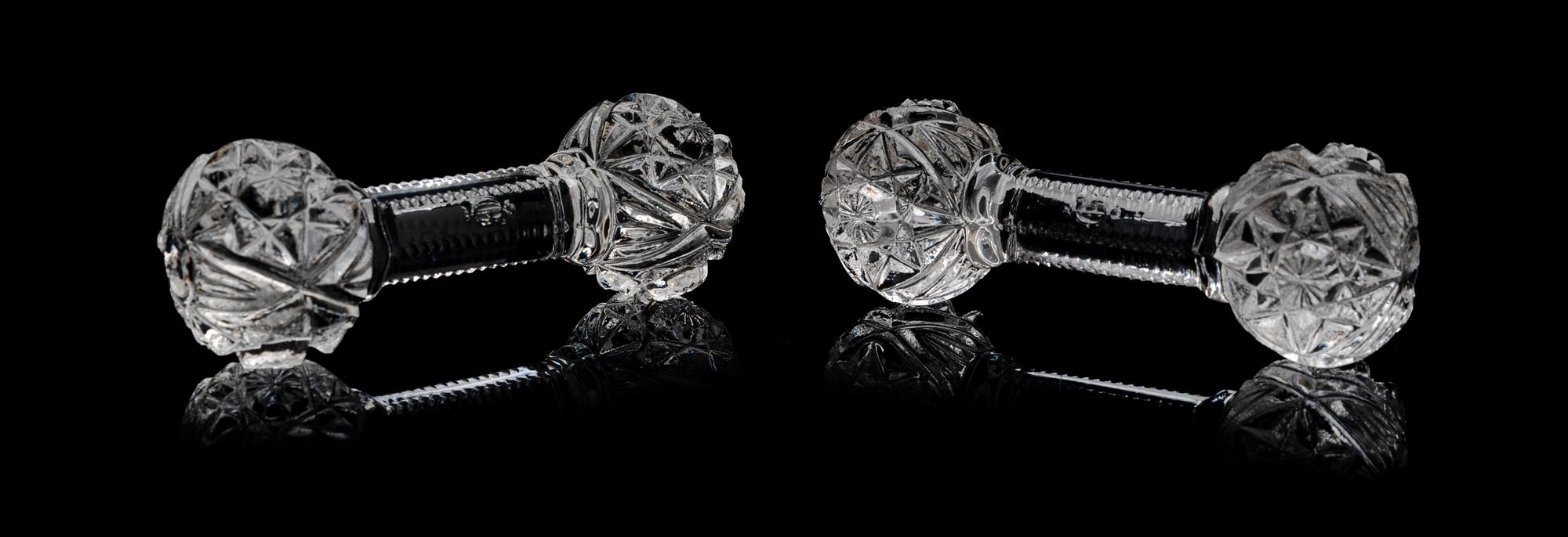 A Pair of Cut Glass Knife Rests Length 4 1/4 inches.