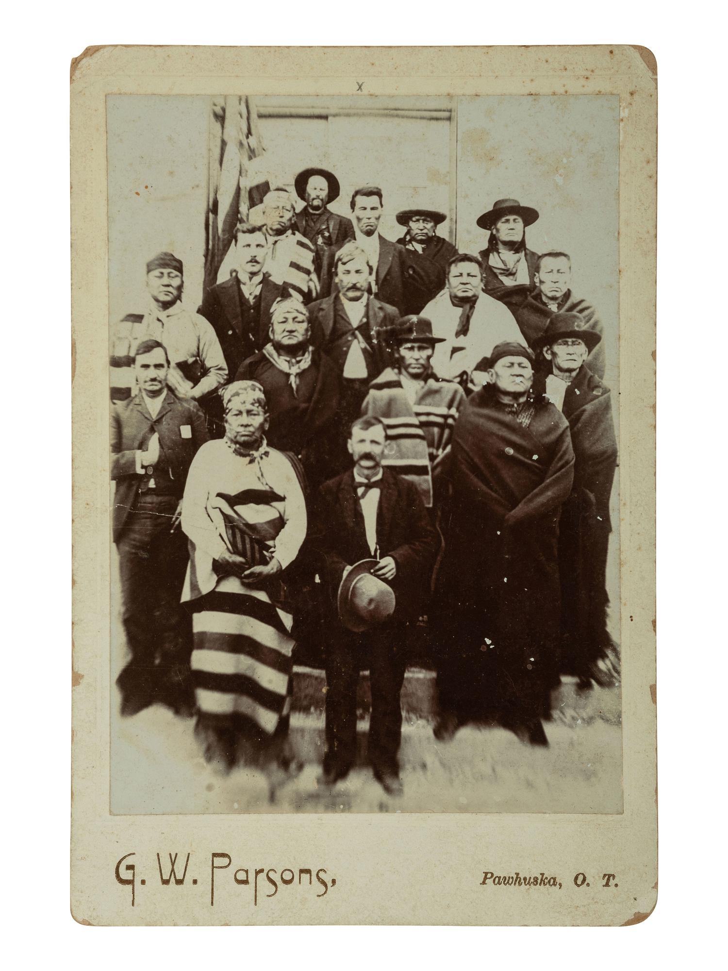 [NATIVE AMERICANS]. 3 cabinet cards highlighted by image of Osage Chiefs incl. Bigheart by Parsons.