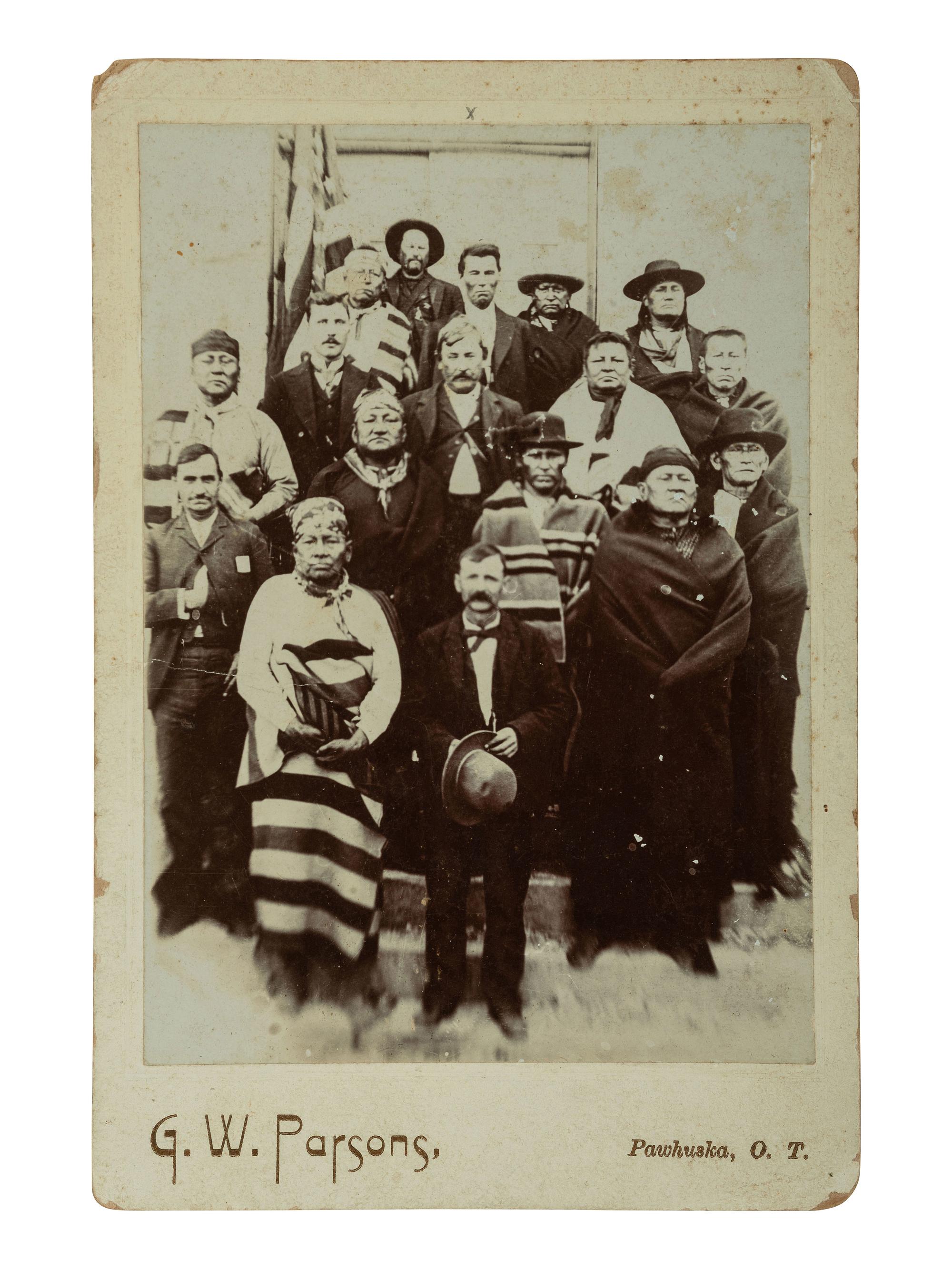 [NATIVE AMERICANS]. 3 cabinet cards highlighted by image of Osage Chiefs incl. Bigheart by Parsons.