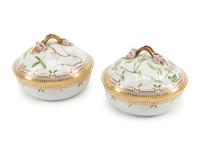 A Pair of Royal Copenhagen Flora Danica Porcelain Covered Entrée Dishes