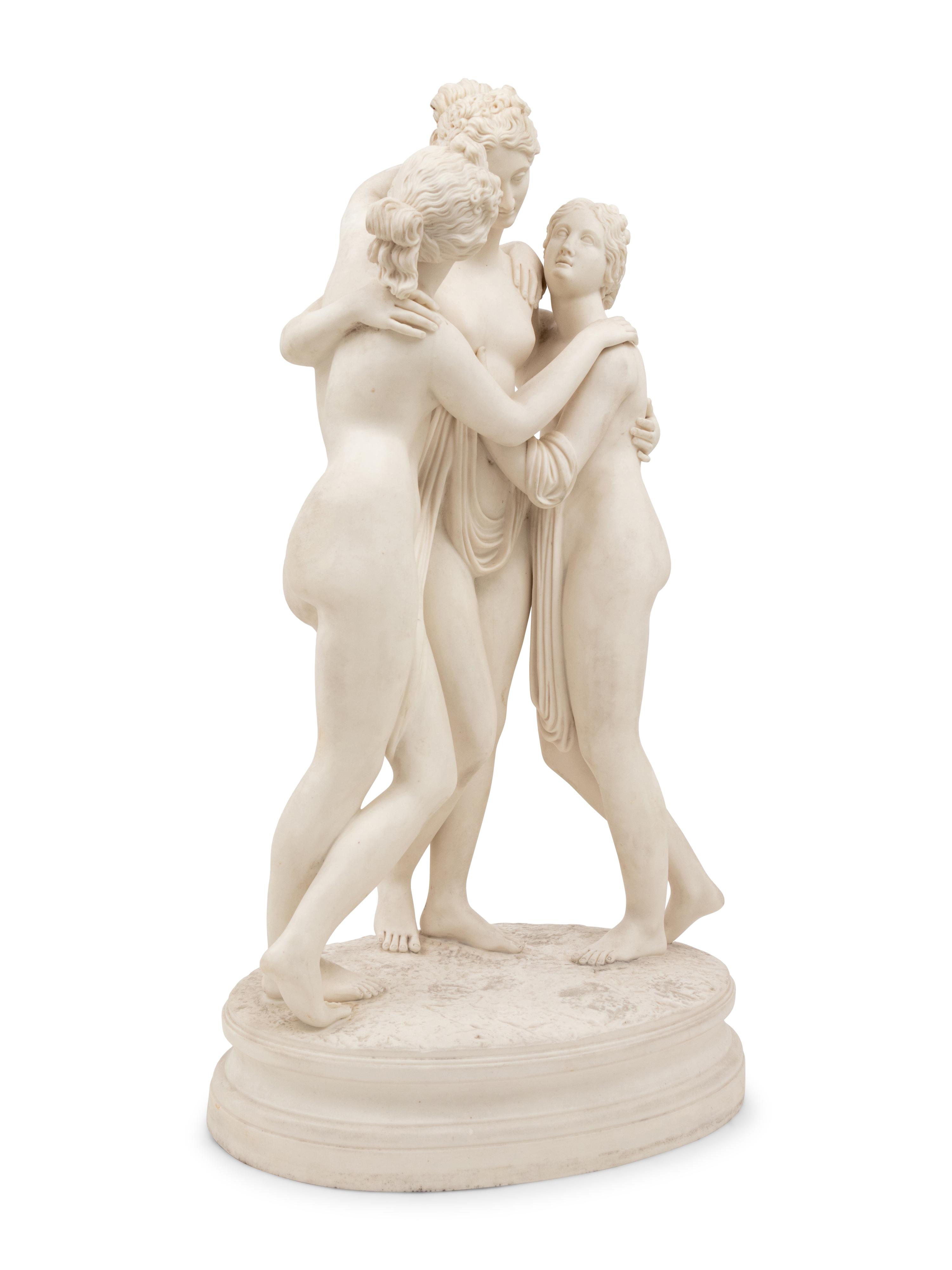 A Parian Ware Figural Group Depicting The Three Graces , after Antonio Canova
