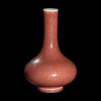 A Chinese Sang-de-Boeuf Glazed Porcelain Bottle Vase, Biqiping 紅釉荸薺瓶