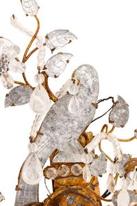 A Pair of Gilt Metal and Rock Crystal Two-Light Sconces