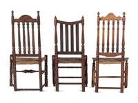 Three William and Mary Bannister-Back Rush-Seat Side Chairs