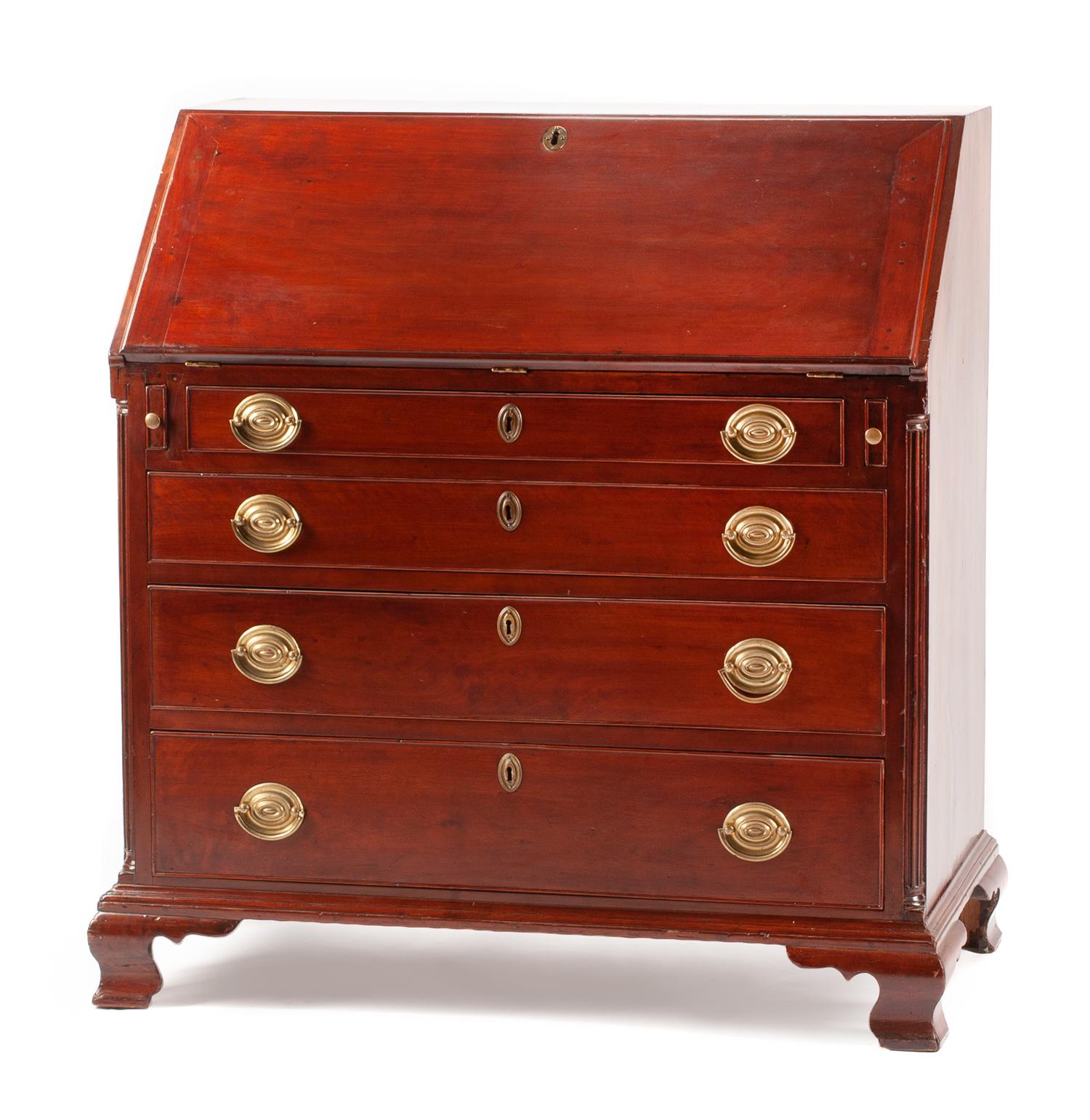 A George III Mahogany Slant-Front Desk Height 41 x width 38 x depth 21 1/2 inches. — 19TH CENTURY