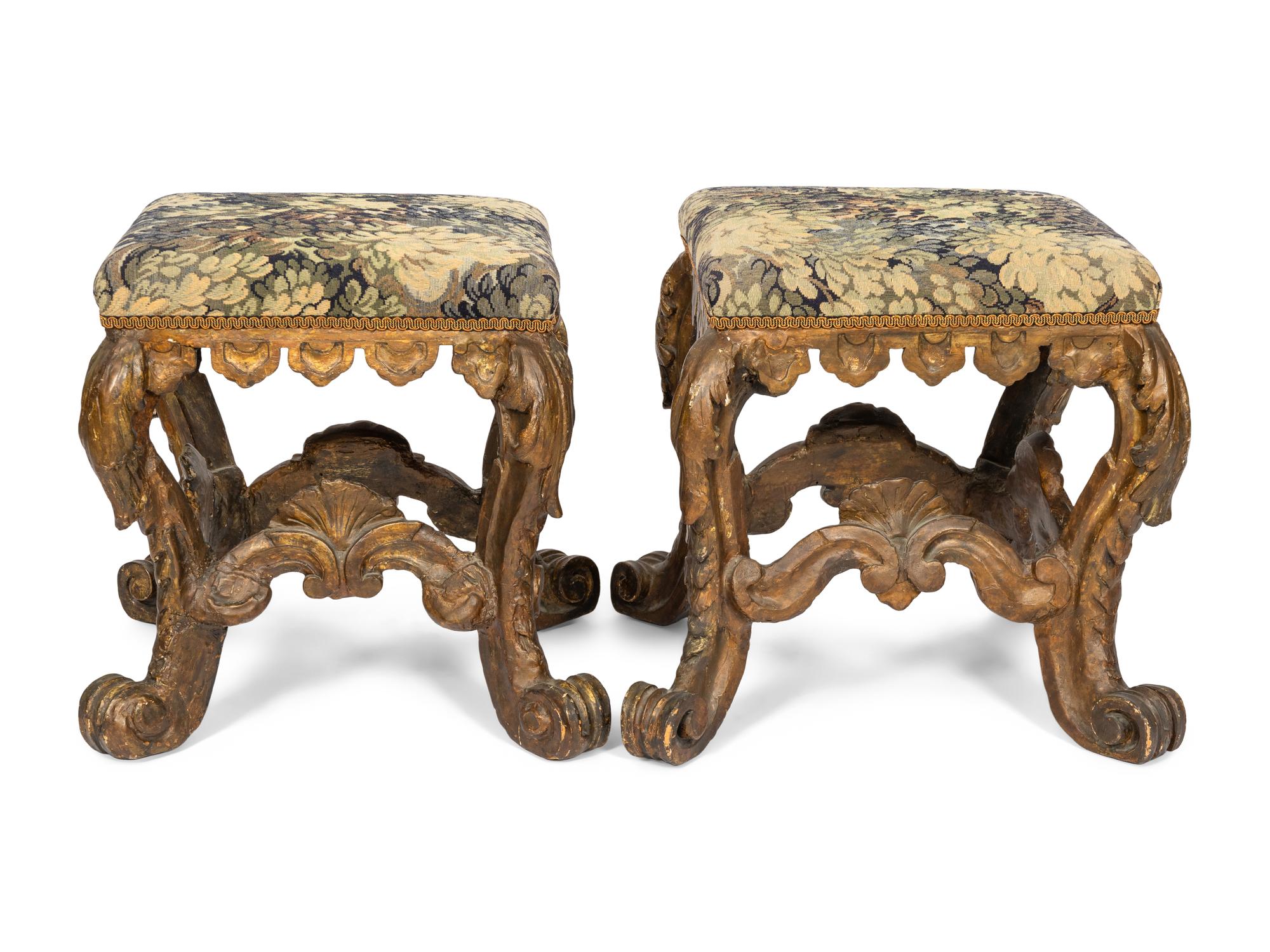 A Pair of Continental Baroque Carved Tabourets