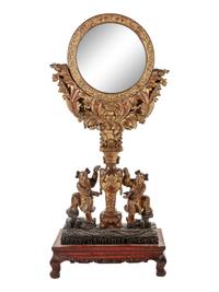 A Chinese Export Giltwood Mirror on Stand