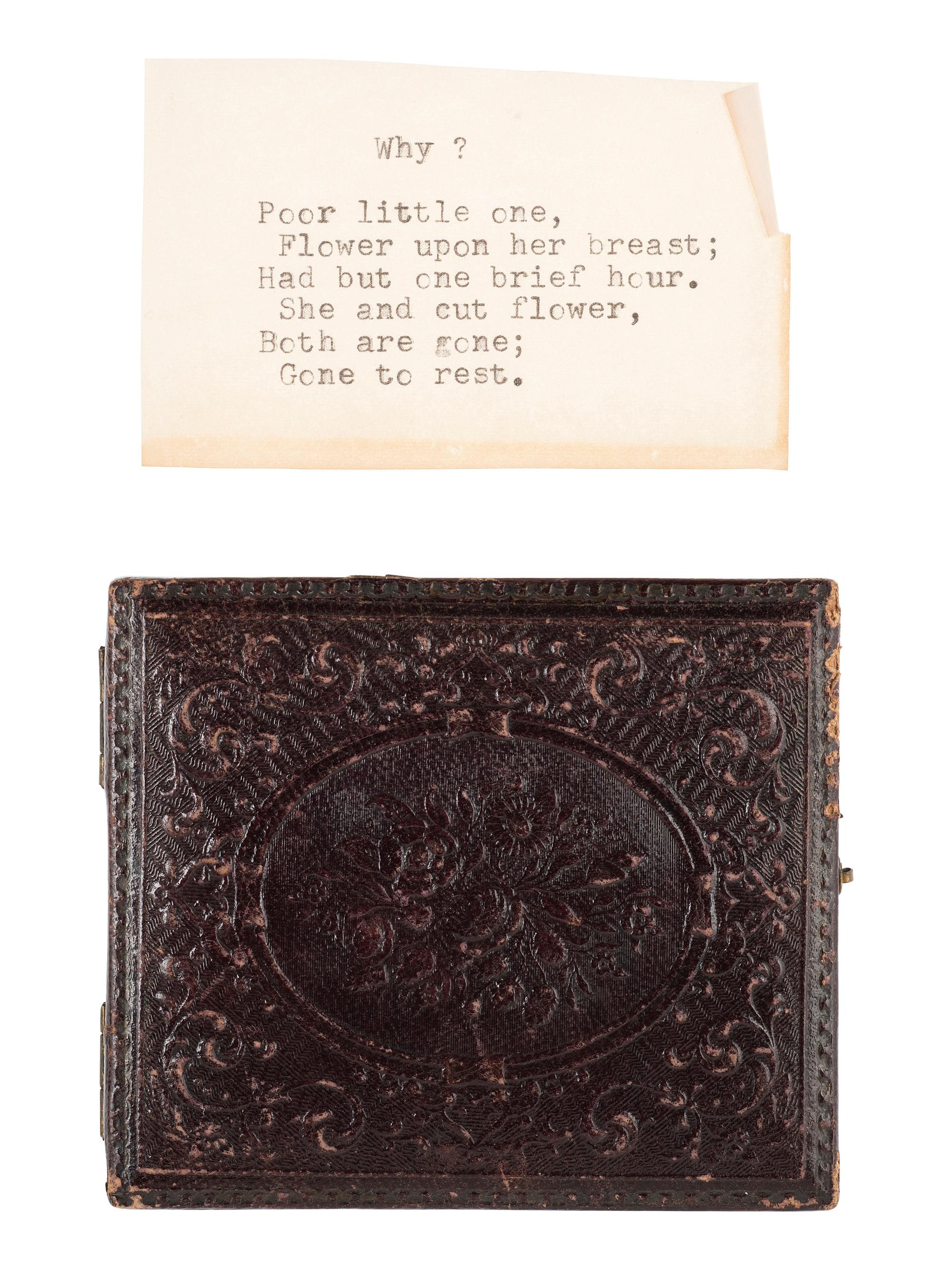 [EARLY PHOTOGRAPHY]. Sixth plate postmortem daguerreotype of a young child housed in a Mascher Magnifying Case.