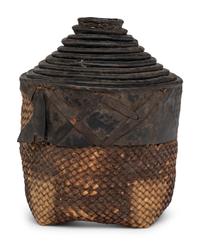 A Set of Eleven Woven and Leather Nesting Baskets