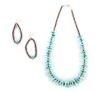 Southwestern Turquoise Necklace and Matching Earrings Length 14 inches