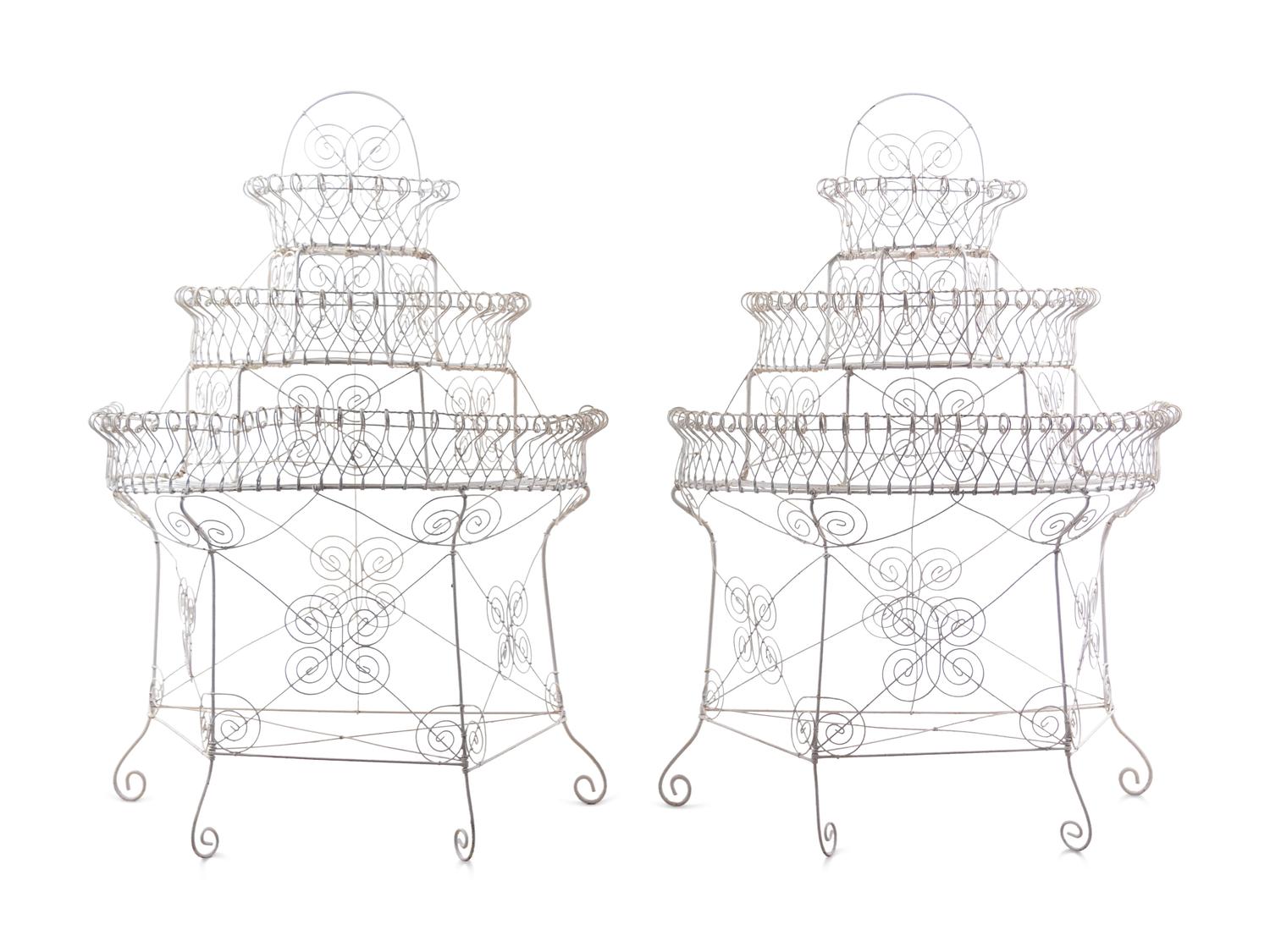 A Pair of White-Painted Metal Plant Stands